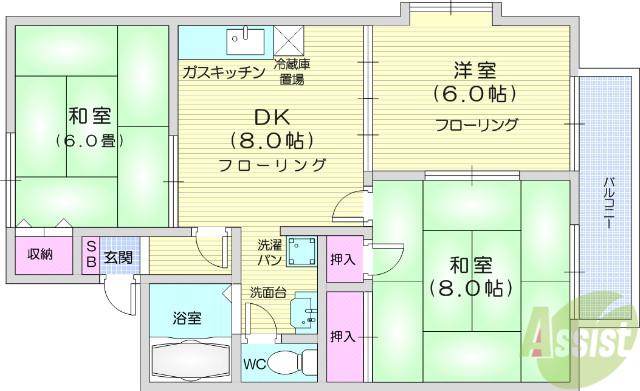 トゥインクルコートⅠ番館(3DK/2階)の間取り写真