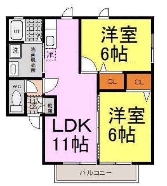 BIRDLANDたまでA・B(2LDK/2階)の間取り写真