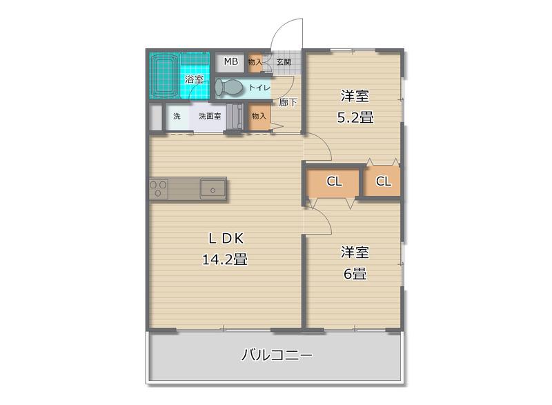 グリーンバレー五番館(2LDK/2階)の間取り写真