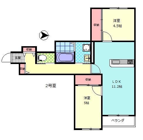 BELLE LEAD中島東(2LDK/1階)の間取り写真