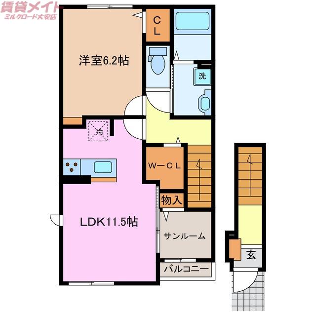 ウエスト蔵水(1LDK/2階)の間取り写真