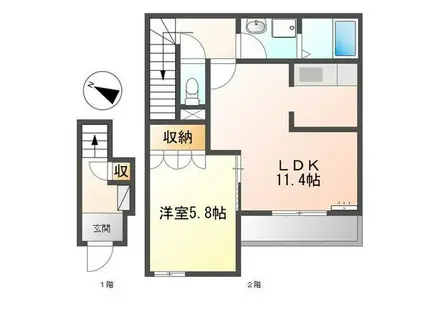 クリエイトII(1LDK/2階)の間取り写真