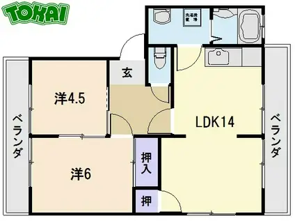 コーポ駅部田(2LDK/2階)の間取り写真