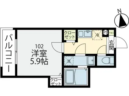 MELDIA稲毛(1K/1階)の間取り写真