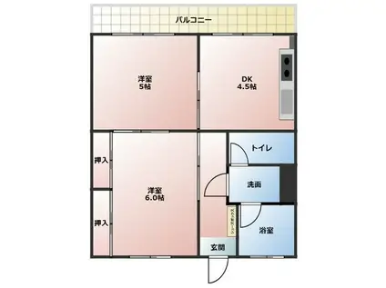 第三YMビル(2DK/3階)の間取り写真