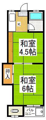 こがねリブマンション(2K/1階)の間取り写真