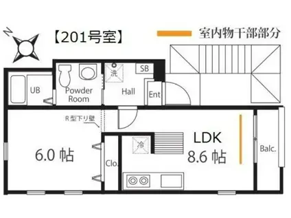 ハーミットクラブハウストゥギャザー鶴見岸谷(1LDK/2階)の間取り写真