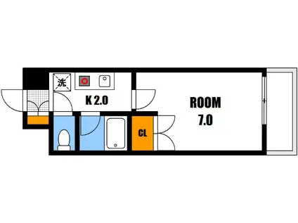 リリーフ中田(1K/2階)の間取り写真