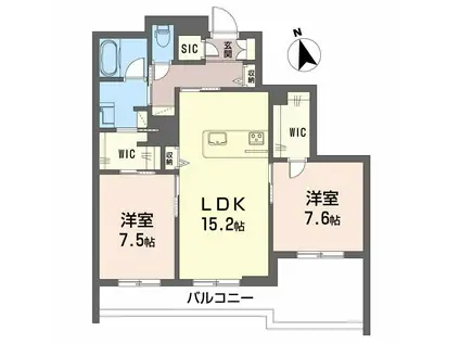 シャーメゾンフゥ(2LDK/2階)の間取り写真