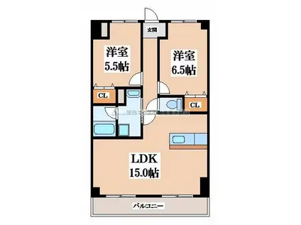 グランドール福川II(2LDK/5階)の間取り写真