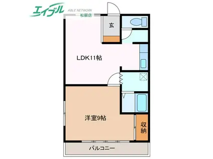 TOPカーテンビル(1LDK/2階)の間取り写真