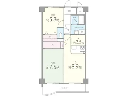 ディアコート(2LDK/2階)の間取り写真