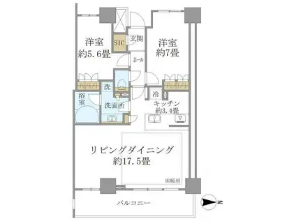 ブリリアタワーカワサキ(2LDK/20階)の間取り写真