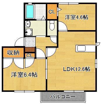 ハーティストN B棟(2LDK/1階)の間取り写真