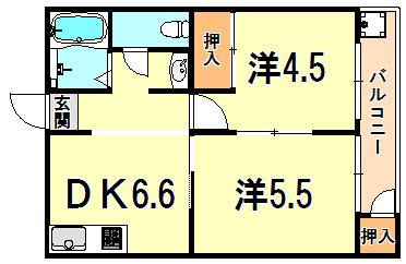 南マンション(2DK/3階)の間取り写真