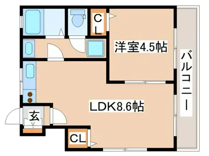 ラムール長田(1LDK/5階)の間取り写真
