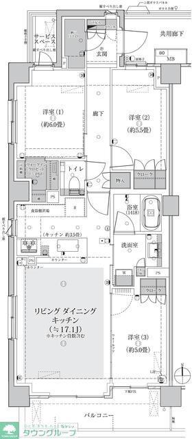 パークホームズ等々力八丁目(3LDK/1階)の間取り写真
