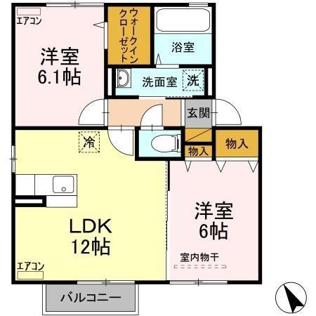 クラシオン B(2LDK/2階)の間取り写真