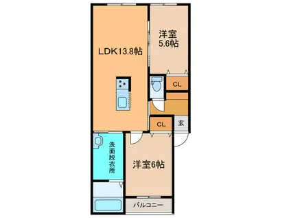 STELLA(2LDK/2階)の間取り写真