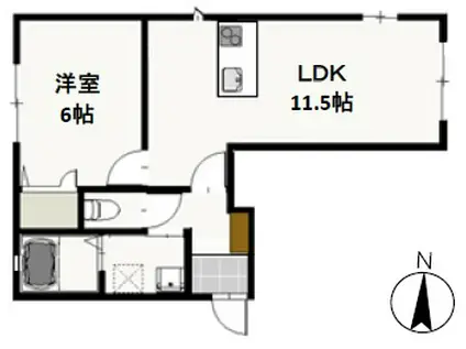 ティユール西市(1LDK/1階)の間取り写真