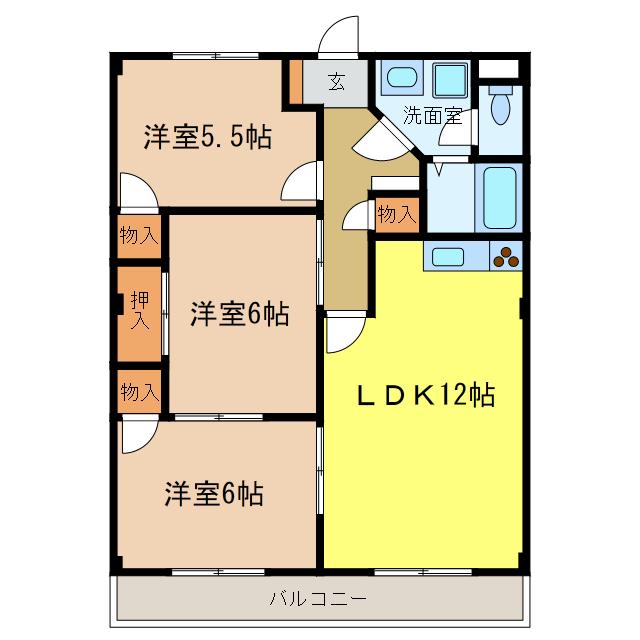 プレステージ三日市(3LDK/1階)の間取り写真