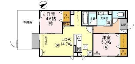 D-ROOM上ノ丸(2LDK/1階)の間取り写真