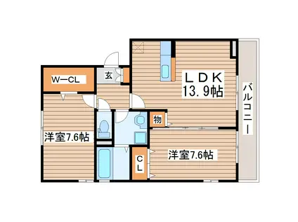 グランビアD(2LDK/1階)の間取り写真