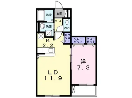 ブラン・フレール 柳橋町(1LDK/1階)の間取り写真