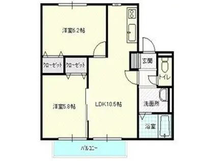 GRAN VERDE ウエスト(2LDK/2階)の間取り写真