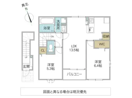 モノテラス(2LDK/2階)の間取り写真