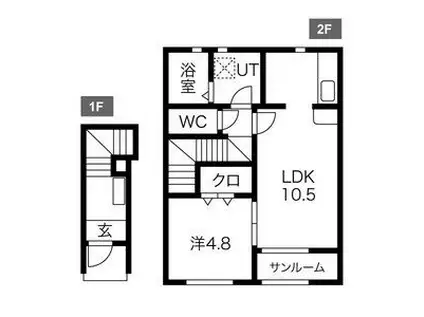 オンアルカスS(1LDK/2階)の間取り写真