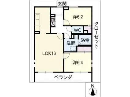 シャトー犬山(2LDK/1階)の間取り写真