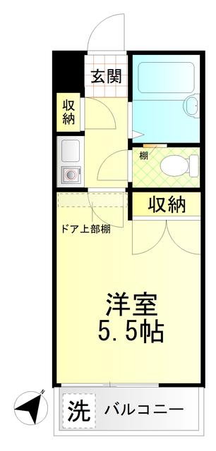 キャトルセゾン相模原(1K/1階)の間取り写真