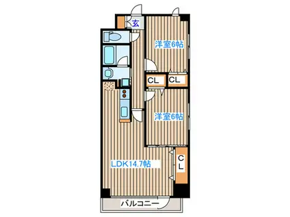 シンフォニー柏木(2LDK/7階)の間取り写真