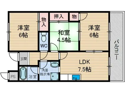 リファインドカースル(3DK/1階)の間取り写真