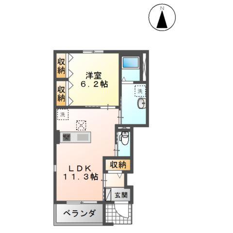 グラース・ドゥ・シエルN(1LDK/1階)の間取り写真