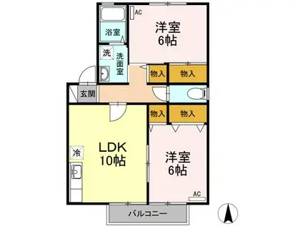セジュール・ベルリラ AB(2LDK/1階)の間取り写真