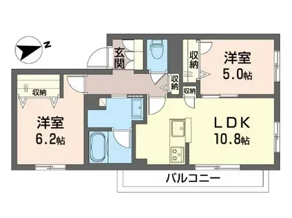 ランポポ コティ ガンダ 積水ハウスオートロックアパート(2LDK/1階)の間取り写真
