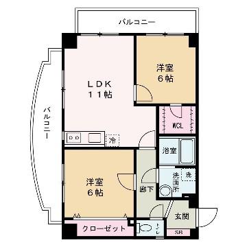 アルコ・ラ・カーサ佃町(2LDK/3階)の間取り写真