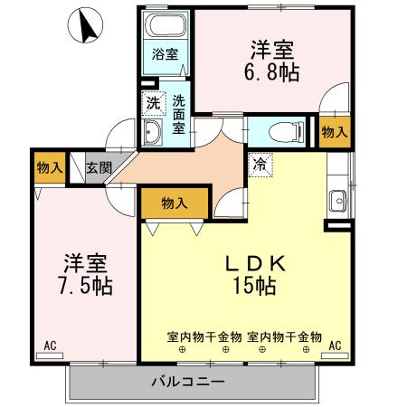 メゾン・テルシャトーD棟(2LDK/2階)の間取り写真
