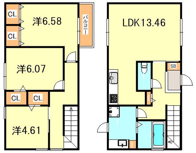 ベルメゾン向陽(3LDK/1階)の間取り写真