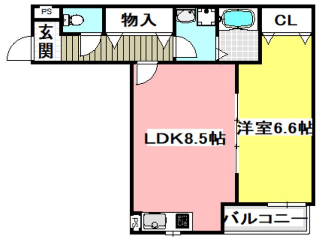 ベルリッジ岸辺A(1LDK/2階)の間取り写真