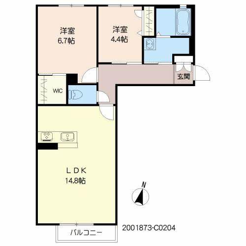 ラフィーネメゾン本町公園 B棟(2LDK/2階)の間取り写真