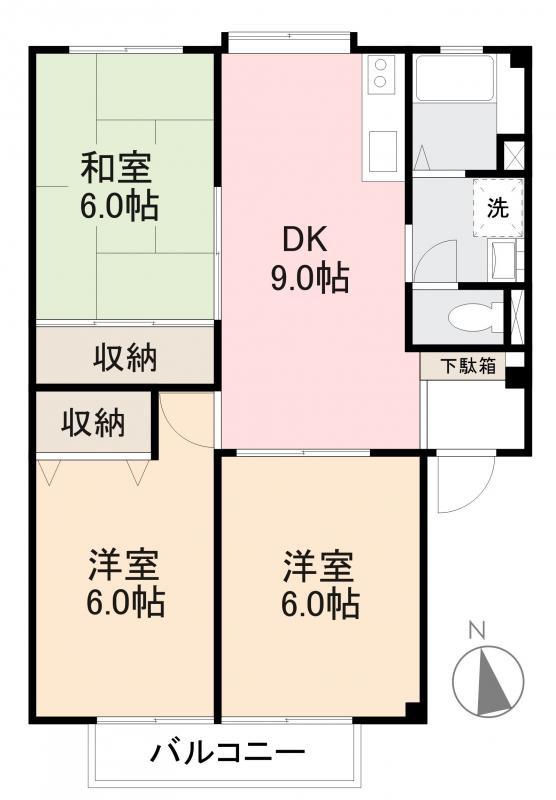 LEGASIS玉藻II(3DK/1階)の間取り写真