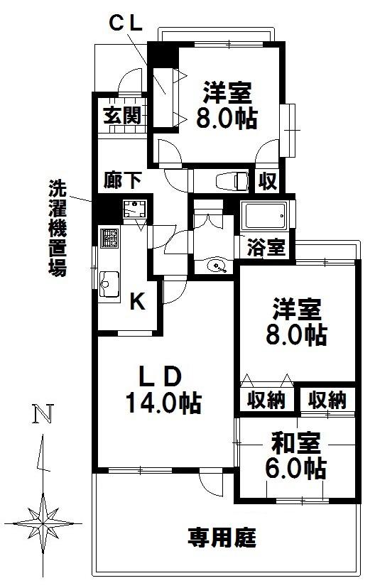 パルナス岳見町(3LDK/1階)の間取り写真