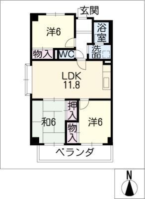 マンション桂(3LDK/1階)の間取り写真