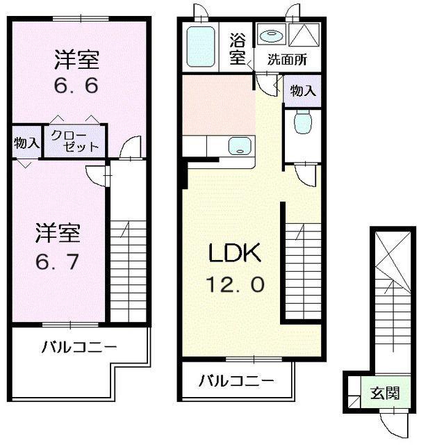 ウィステリアII(2LDK/2階)の間取り写真
