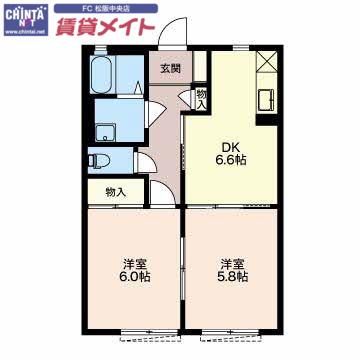 パルまつさかII(2DK/1階)の間取り写真