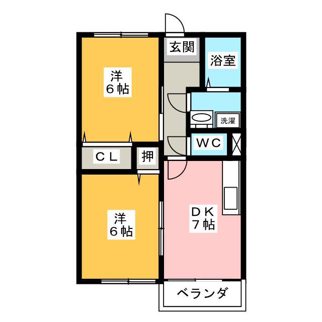 メゾン浜郷B(2DK/2階)の間取り写真