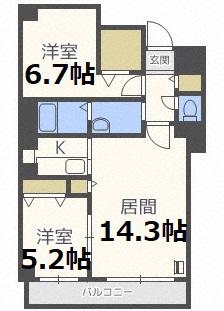 ルーデンスプレイス白石(2LDK/5階)の間取り写真
